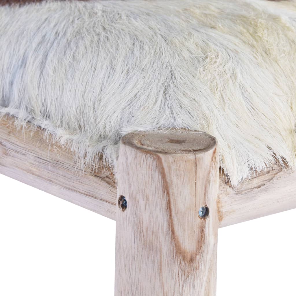 Tabouret De Bar Cuir De Chèvre Véritable Et Bois De Teck Massif