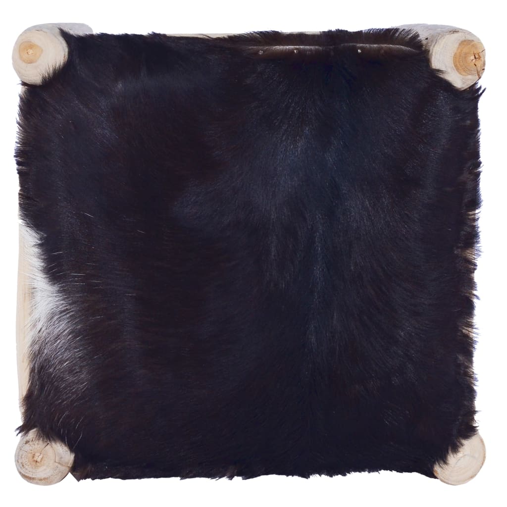 Tabouret De Bar Cuir De Chèvre Véritable Et Bois De Teck Massif