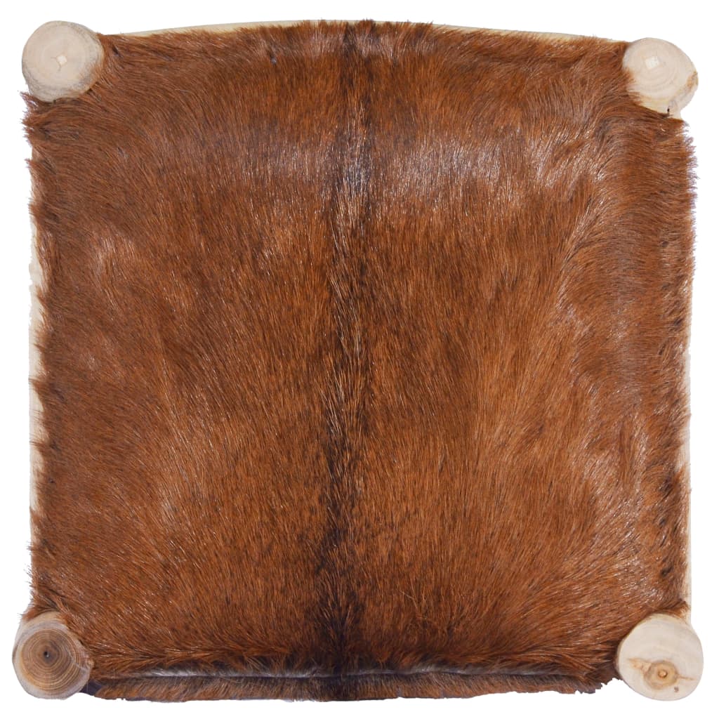 Tabouret De Bar Cuir De Chèvre Véritable Et Bois De Teck Massif