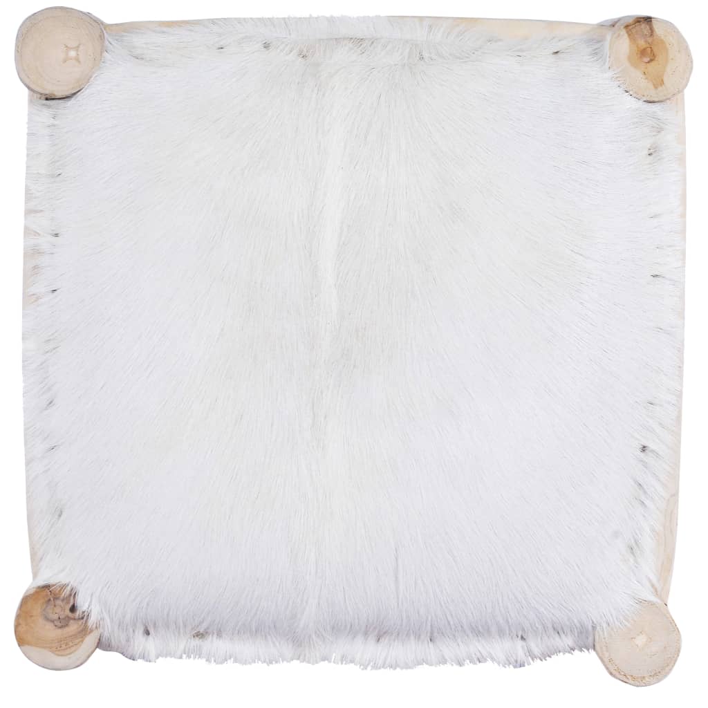 Tabouret De Bar Cuir De Chèvre Véritable Et Bois De Teck Massif