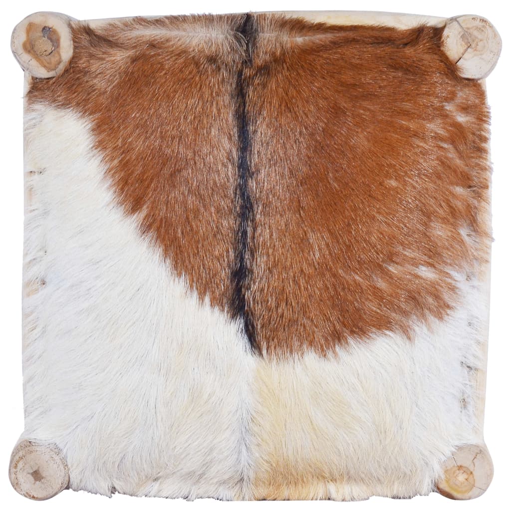 Tabouret De Bar Cuir De Chèvre Véritable Et Bois De Teck Massif