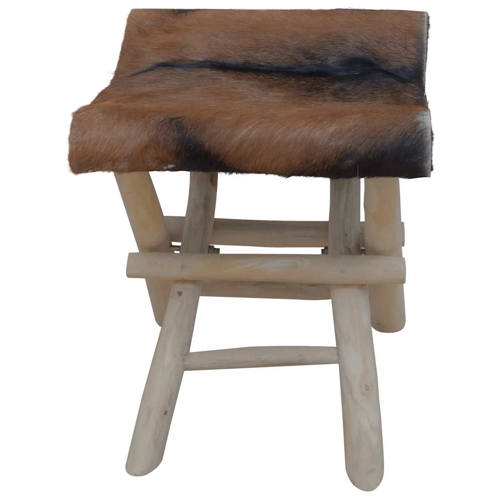 Tabouret Pliable Cuir Véritable Et Bois De Teck Massif
