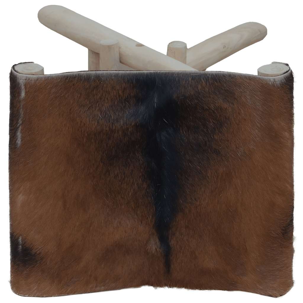 Tabouret Pliable Cuir Véritable Et Bois De Teck Massif