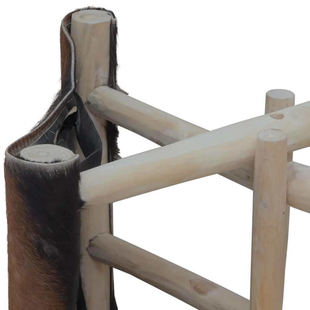 Tabouret Pliable Cuir Véritable Et Bois De Teck Massif