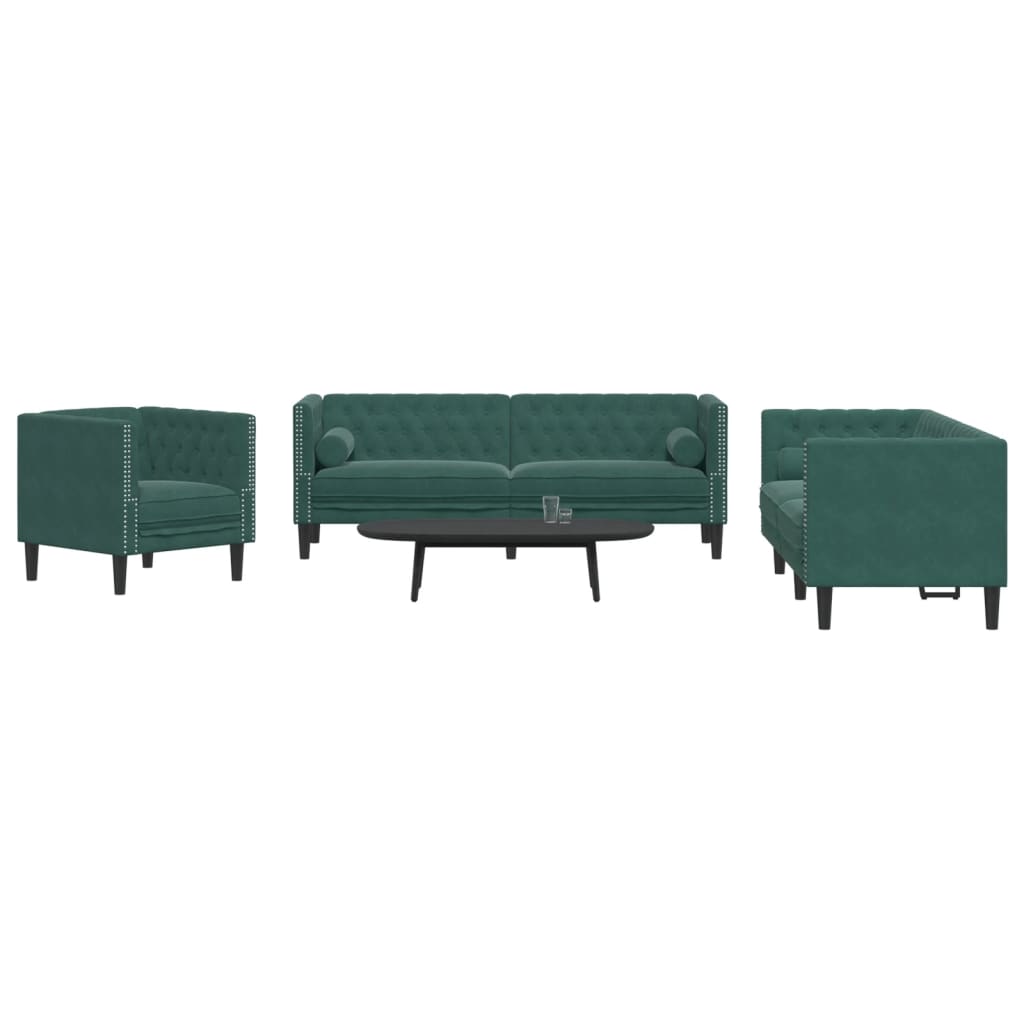 Ensemble De Canapé Chesterfield Et Traversins 3Pcs Velours
