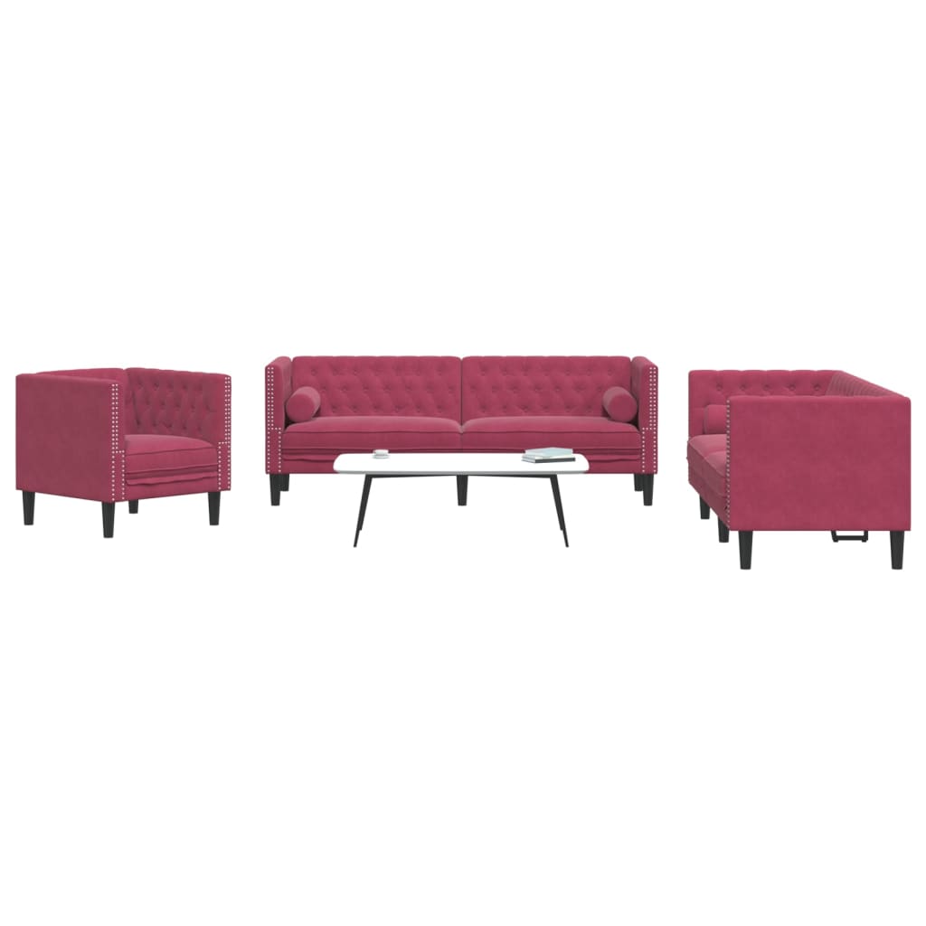 Ensemble De Canapé Chesterfield Et Traversins 3Pcs Velours