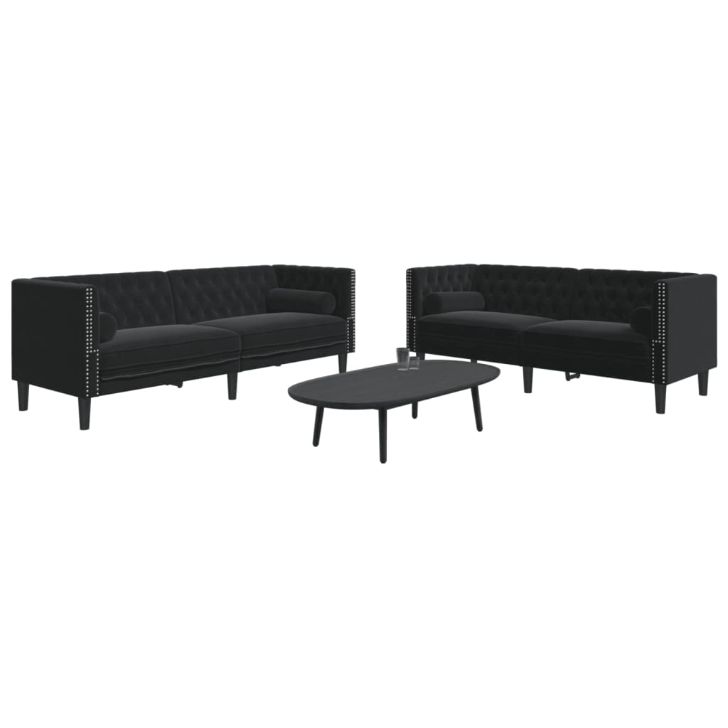 Ensemble De Canapé Chesterfield Et Traversins 3Pcs Velours