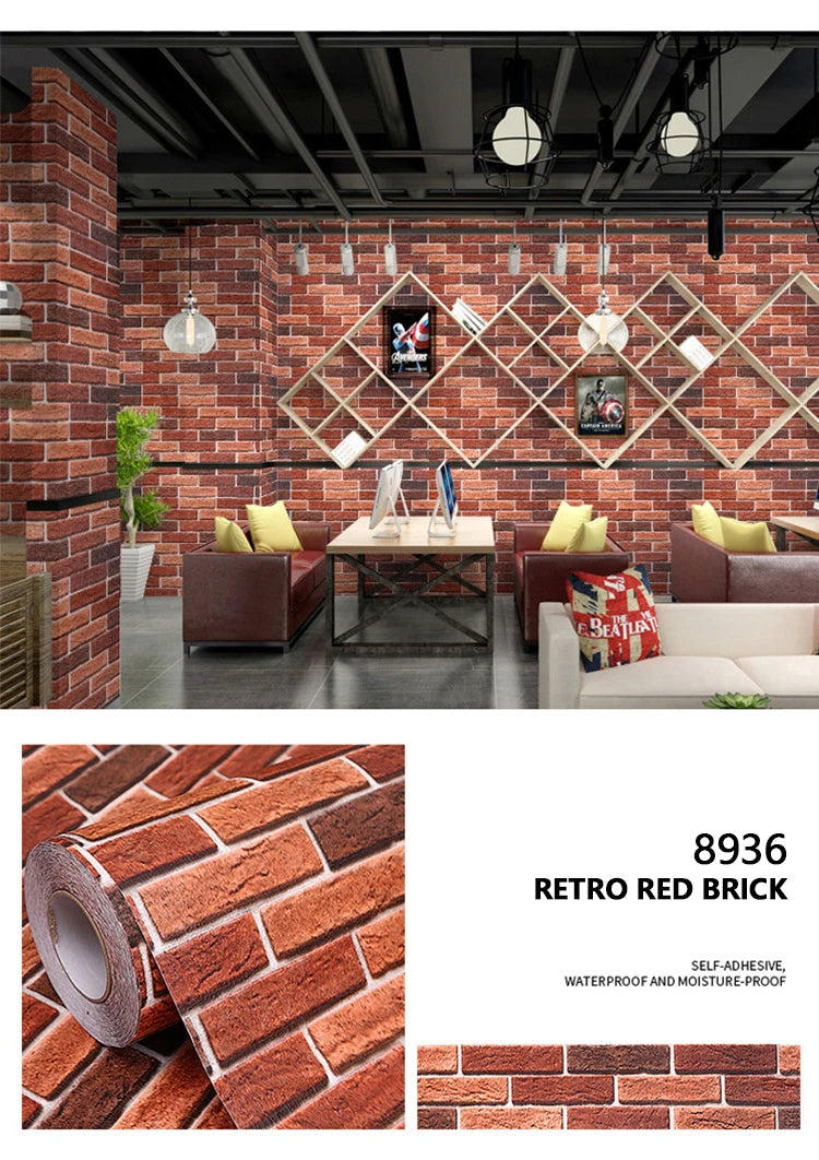 Sticker Mural Effet Brique Rouge Vintage (PVC