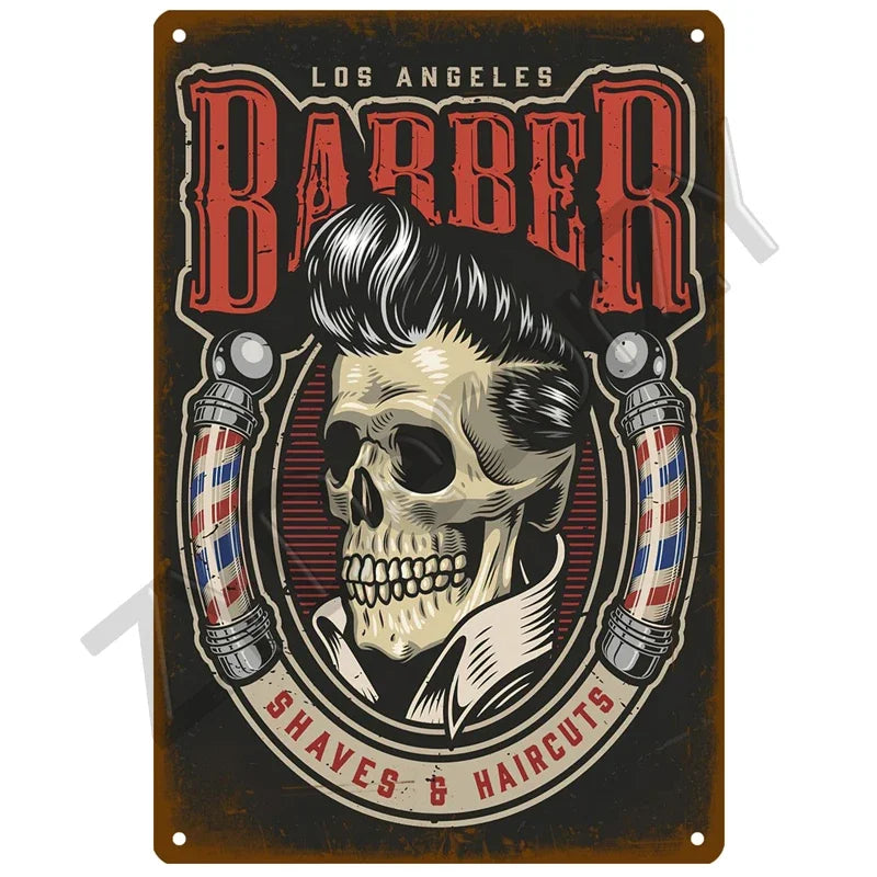 Cut & Shave Plaque Métal Vintage Barber Shop