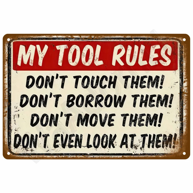 Garage Rules Plaque Métal Vintage Déco Murale