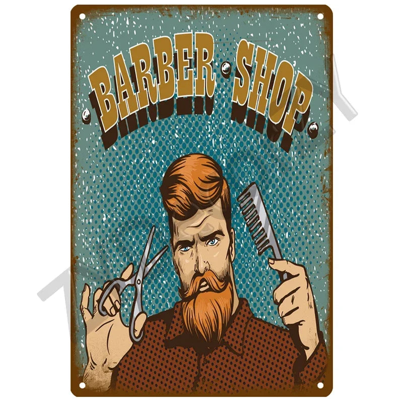 Cut & Shave Plaque Métal Vintage Barber Shop