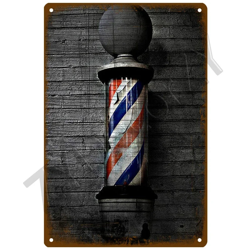 Cut & Shave Plaque Métal Vintage Barber Shop