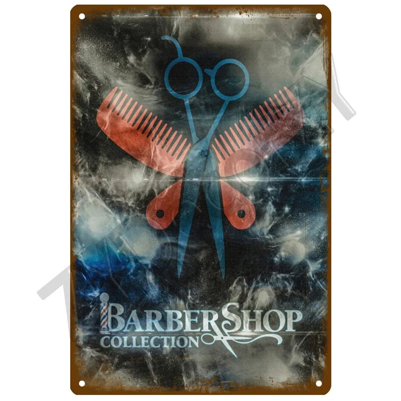 Cut & Shave Plaque Métal Vintage Barber Shop