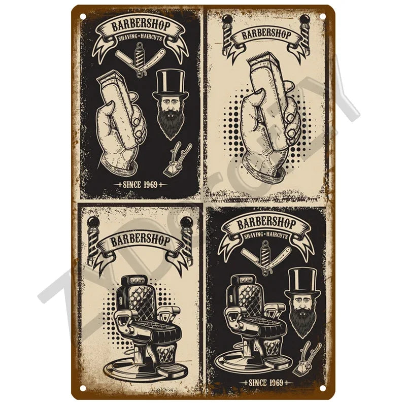 Cut & Shave Plaque Métal Vintage Barber Shop