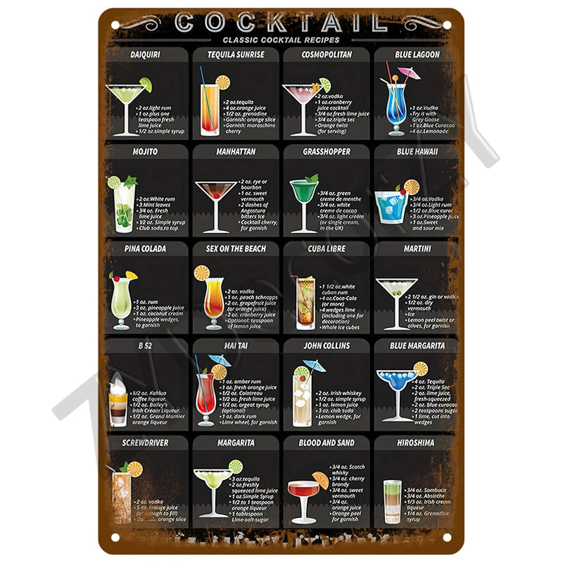 Cheers & Beers Plaque Métal Vintage Bar