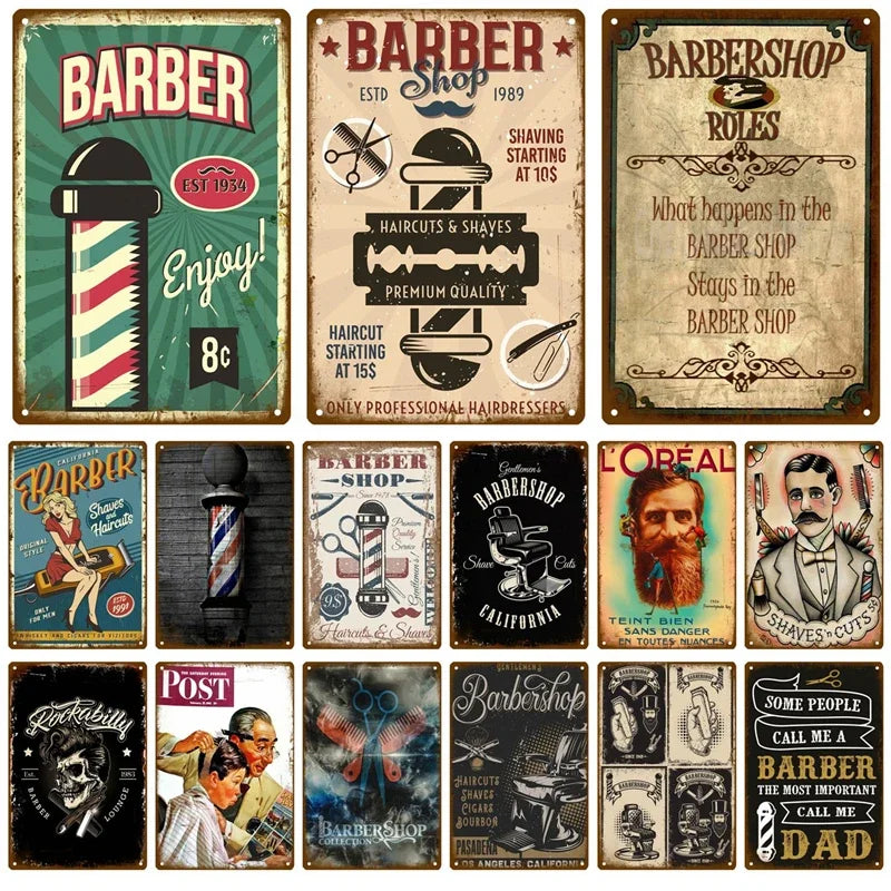 Cut & Shave Plaque Métal Vintage Barber Shop