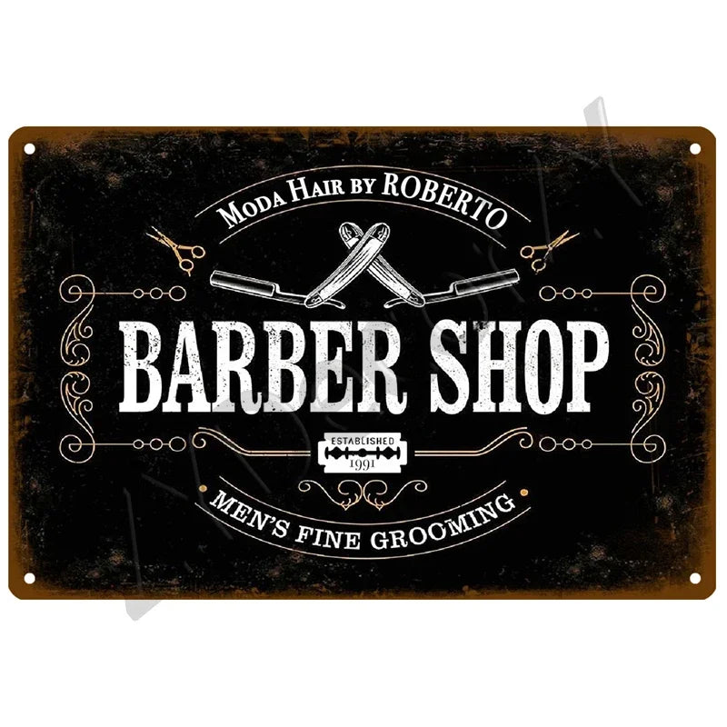 Cut & Shave Plaque Métal Vintage Barber Shop