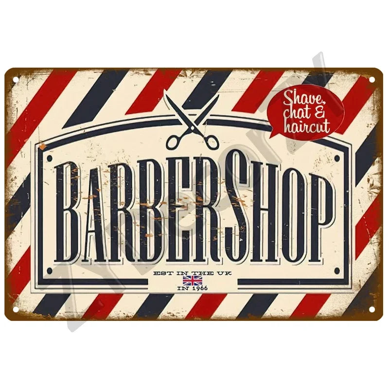 Cut & Shave Plaque Métal Vintage Barber Shop