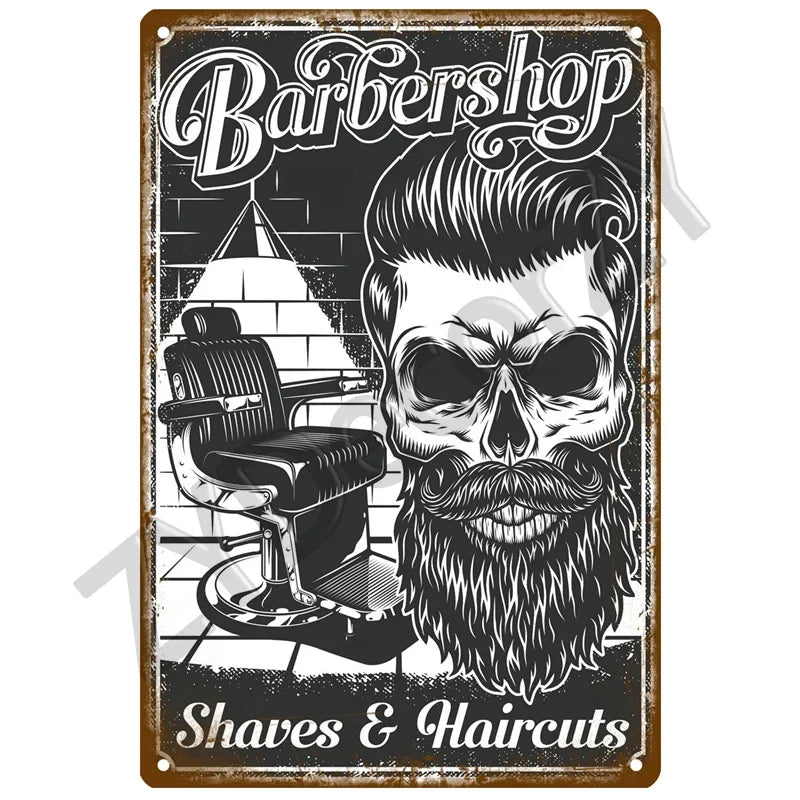 Cut & Shave Plaque Métal Vintage Barber Shop