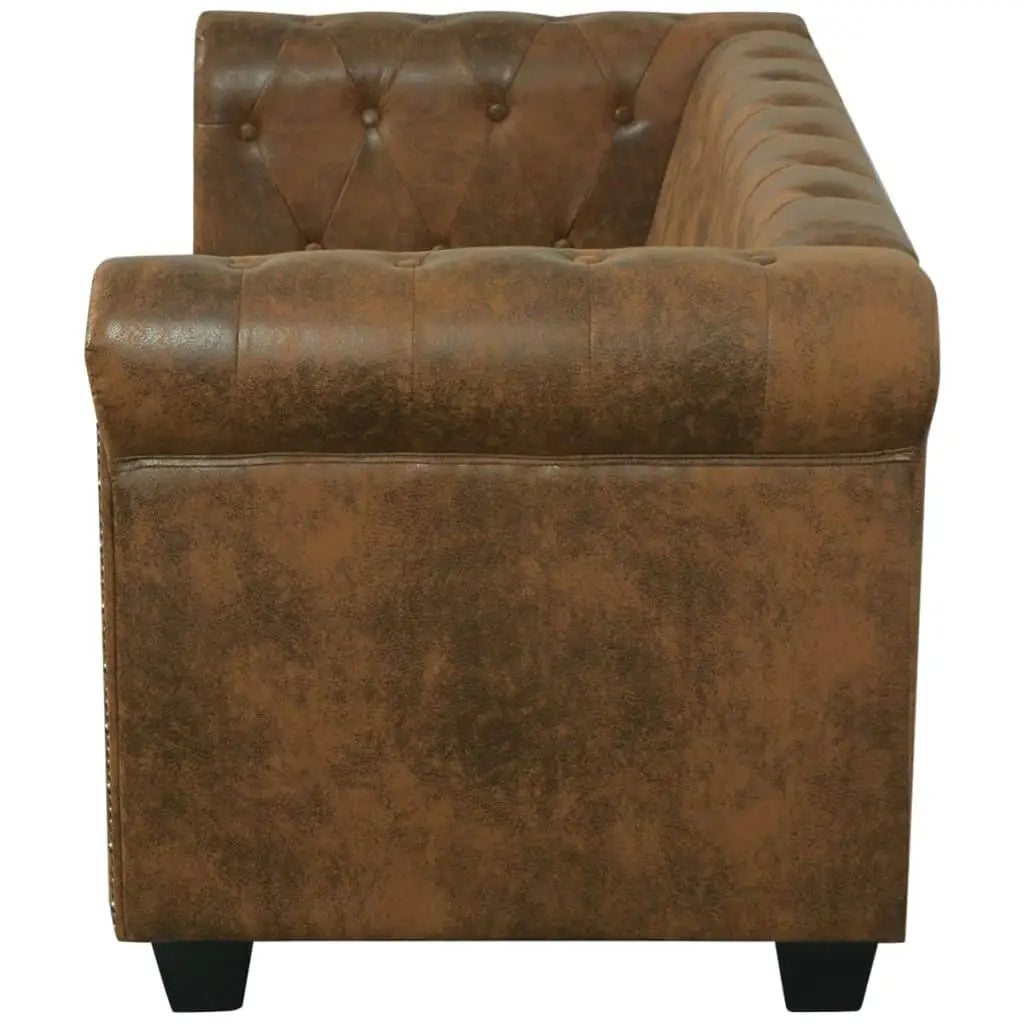 Brown Faux Leather Chesterfield Style 2 Seater Sofa Couch Living Room Furniture