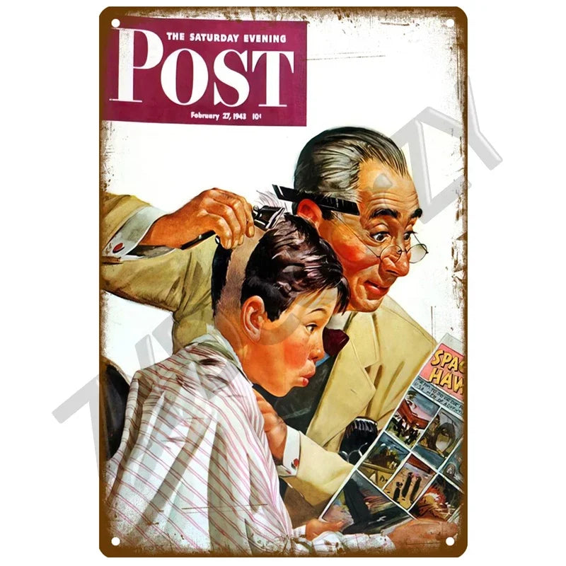 Cut & Shave Plaque Métal Vintage Barber Shop