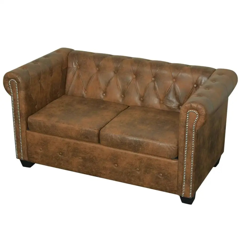 Brown Faux Leather Chesterfield Style 2 Seater Sofa Couch Living Room Furniture
