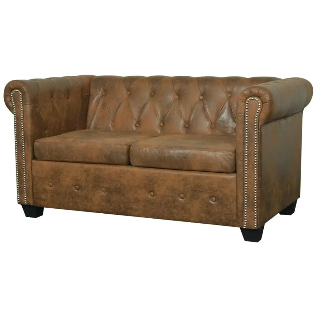 Brown Faux Leather Chesterfield Style 2 Seater Sofa Couch Living Room Furniture