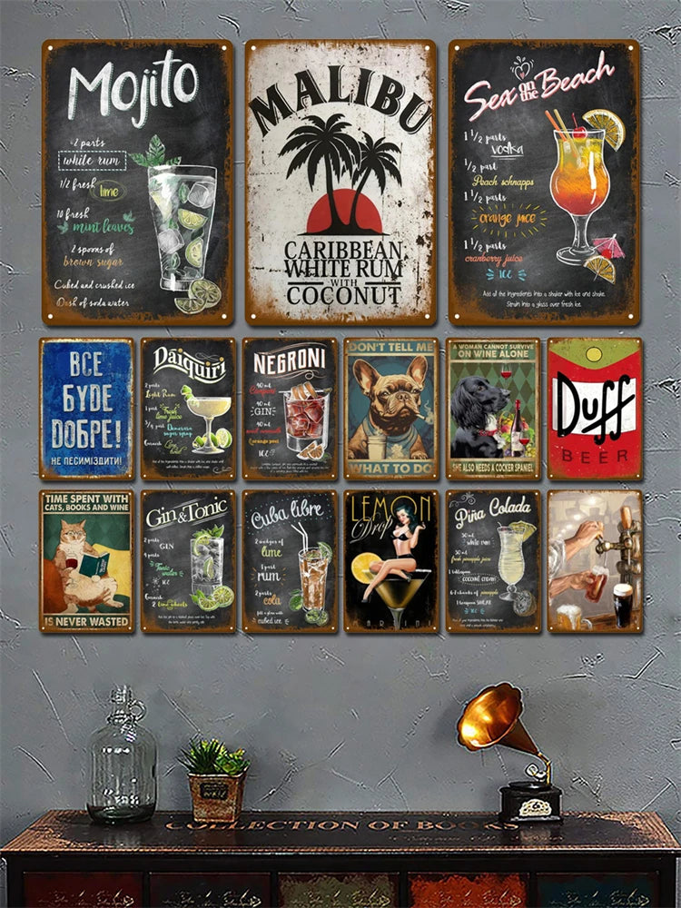 Cheers & Beers Plaque Métal Vintage Bar