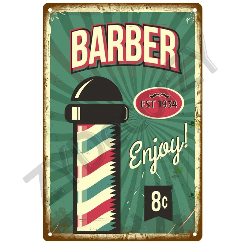 Cut & Shave Plaque Métal Vintage Barber Shop