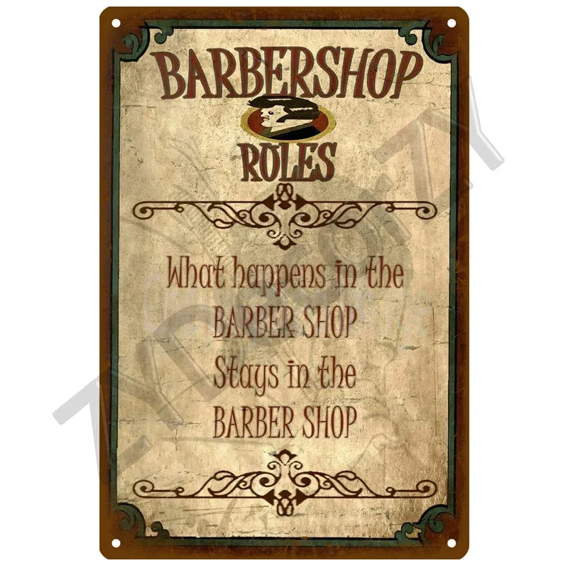 Cut & Shave Plaque Métal Vintage Barber Shop